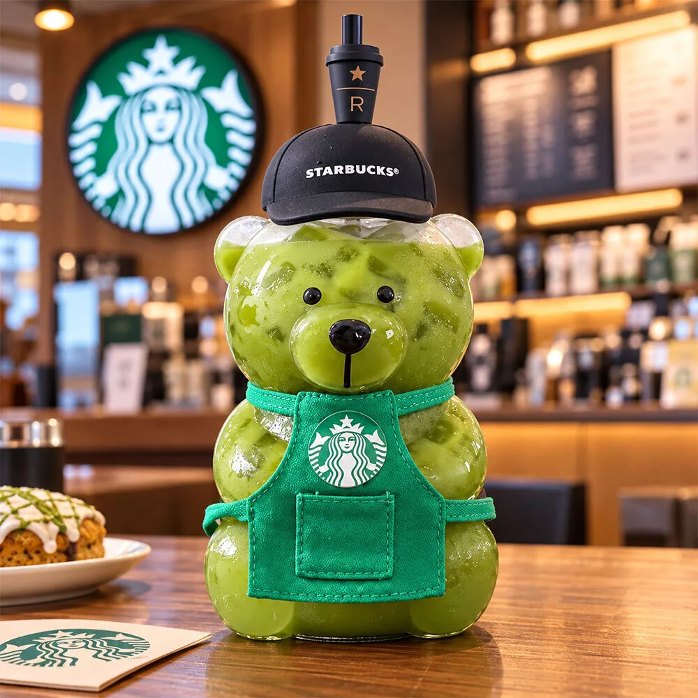 Starbucks Bearista Green Apron Drink Water Bottle Pitcher With Straw And Strap 4 Starbucks Bearista Green Apron Drink Water Bottle Pitcher With Straw And Strap